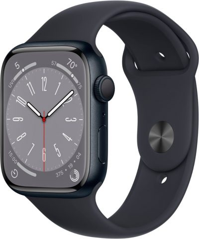 Apple - Geek Squad Certified Refurbished Watch Series 8 (GPS) 45mm Aluminum Case with Midnight Sport Band - M/L - Midnight