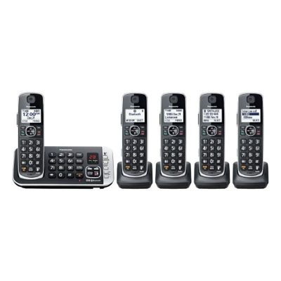 Panasonic KXTGE675B Link2Cell Bluetooth Cordless Phone with Voice Assist HD Voice Answering Machine - 5 Handsets - BLACK