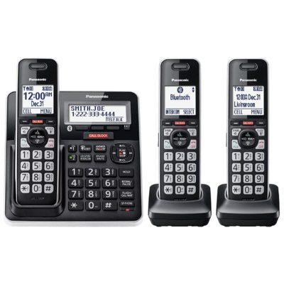Panasonic Cordless Phone with Advanced Call Block, One-Ring Scam Alert, and 2-Way Recording with Answering Machine, 3 Handsets - Black