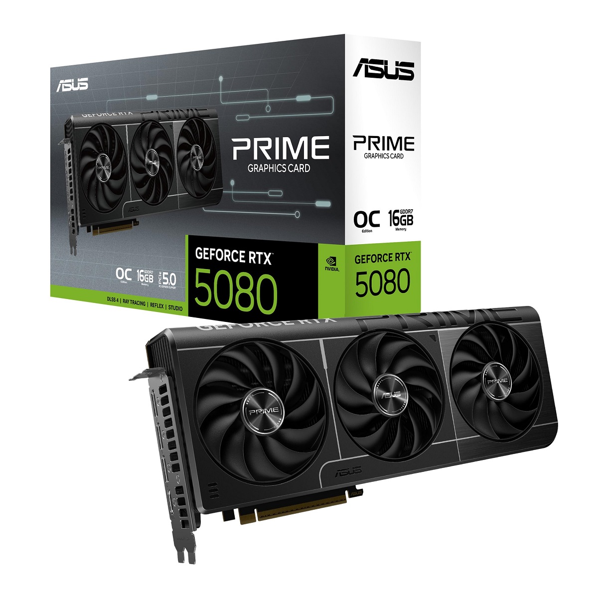 ASUS The SFF-Ready Prime GeForce RTX™ 5080 OC Edition 16GB GDDR7 Graphics Card (PCIe® 5.0, 16GB GDDR7, HDMI®/DP 2.1, 2.5-Slot, Axial-tech Fans, Vapor Chamber, Dual BIOS)